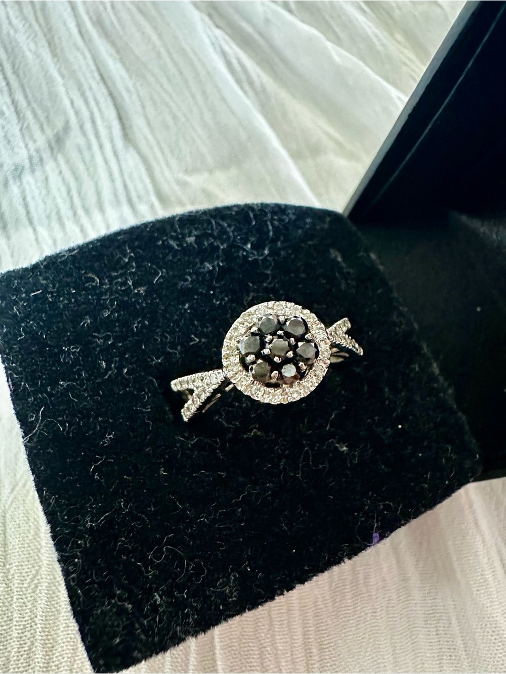 Women’s Black and White Diamond Halo Ring
